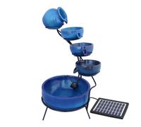 Fontaine De Jardin Alimentée Énergie Solaire Ornement De Jardin Extérieur Décor Patio Résine Bleu Sphère Autoportante À 4 Niveaux De Bols Renversants Jeu D'eau Bleu