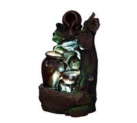 Fontaine Bois, Mousse, cruches, avec 3 Lampes LED, G53-17086, Fontaine (brunnen3), LED Lampes, décoration, Fontaine, Jeux d'eau Bain à Oiseau, 48 cm de Haut,