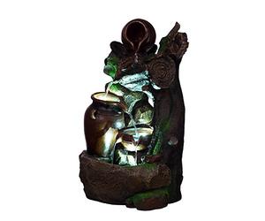Fontaine Bois, Mousse, cruches, avec 3 Lampes LED, G53-17086, Fontaine (brunnen3), LED Lampes, décoration, Fontaine, Jeux d'eau Bain à Oiseau, 48 cm de Haut,
