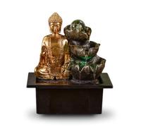 Fontaine Bouddha Arya - Fontaine d’Intérieur Bouddha Amovible - Cadeaux - Objet Déco Zen Bouddhisme - Fontaine de Table Lumière LED - Circuit fermé - Marron et Dorée - H 26cm - Zen’Light