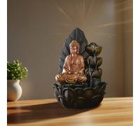 Fontaine Bouddha Et Cascade De 3 Lotus En Résine Marron Et Doré H40cm Marron