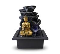 Fontaine Bouddha Shira - Fontaine d’Intérieur Bouddha Amovible Lumière LED - Cadeaux - Déco Bureau Chambre Salon - Fontaine de Table - Circuit fermé - Marron et Dorée - H 26cm - Zen’Light