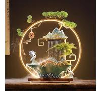 Fontaine cascade d'intérieur de table avec brume apaisante, décoration zen pour bureau, relaxation, fontaine Feng Shui en céramique de 38,1 cm pour bonne chance et décoration de la maison