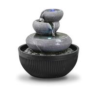 Fontaine d’Intérieur Cascade 3 Niveaux Jarre Effet Pierre Naturelle Lumière LED Coloré, Déco d’intérieur Zen et Élégant, Fontaine de Table, Idée Cadeau Exceptionnelle, H 21cm - Geelong Zen’Light