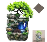 Fontaine d’Intérieur de Bureau - Cascade Miniature avec Arbre et LED, Fontaine a Eau Interieur aux Salons et aux Bureaux, Détendez Votre Esprit et Votre Corps après Une Journée Chargée (C)