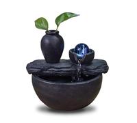 Fontaine d’Intérieur Nature avec Vase Soli Fleur Planten Fontaine de Table Lumière LED Coloré, Décoration d’Intérieur Authentique, Idée Cadeau Femme et Homme Utile, H 19x21x17cm - Silice Zen’Light