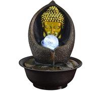 Fontaine de Bouddha éclairée, Fontaine d'eau de décoration intérieure de méditation Zen, Cadeaux décoration de Statue de Bouddha en résine, Fontaine d'eau Feng Shui dorée 11 Pouces