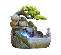 Fontaine de Bureau Fontaine de Bureau d'intérieur Cascade Fonction de Cascade d'intérieur Zen avec Pompe Automatique Arbres Artificiels et Cascade éclairée pour Table de décoration de Bureau à