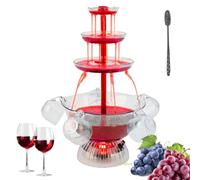 Fontaine de fête transparente à 3 niveaux, fontaine de fête à vin rouge avec 5 tasses pour boissons au vin liquide, base éclairée par LED, placement stable, pour jeux à boire, bar, fête d'anniversaire
