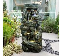 Fontaine de Jardin Art-Pond Galdur | Grande Taille 70x145,5 cm | Éclairage LED Blanc Chaud & Pompe 1500L/h Incluses | Polyrésine Gris Roche | Circuit Fermé pour Extérieur/Intérieur