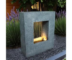 Fontaine de jardin avec éclairage LED 65x53 cm Fontaine d'intérieur Fontaine aspect pierre Pluie cascade rectangulaire blanc chaud Fontaine à jet Décoration de jardin
