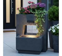Fontaine de Jardin avec éclairage, plantable, Aspect béton 57 cm Cascade Blanc Chaud, décoration