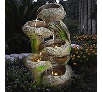 Fontaine de Jardin avec Lumière LED et Pompe 230/12 V 57 cm - Souche d'arbre et Bols en Pierre