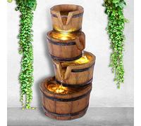 Fontaine de Jardin avec Lumière LED - Pots en Bois 4 Niveaux pour Jardin, Terrasse, Salon, Balcon 46 cm