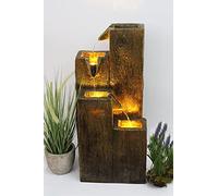 Fontaine de jardin BK823 en aspect bois - Fontaine pour terrasse ou intérieur avec éclairage blanc chaud