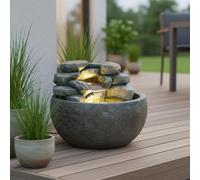 Fontaine de jardin BK911 Ø 50 cm - Fontaine ronde aspect pierre avec cascade, éclairage LED blanc chaud, étang décoratif