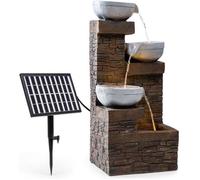 blumfeldt Fez Fontaine Solaire Fontaine de Jardin Décorative, Alimentation Solaire, Éclairage LED, 34 x 76 x 36 cm (LxHxP), Polyrésine, 3 Niveaux en Cascade, Intérieur et Extérieur, Marron