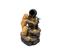 Fontaine de Jardin Cascade Électrique Extérieure Polyresine Gris Lumière LED Blanc Chaud Pompe à Brancher Câble de 7 m Statue Droit Décor Maison Terrasse Canine Creek [Brosse de Nettoyage INCLUS]