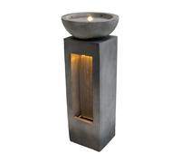 Fontaine de Jardin Cascade Électrique Extérieure Ciment Gris 2 Lumières LED Blanc Chaud Pompe à Brancher Câble de 7 m Statue Droit Décor Maison Terrasse Serenity Falls [Brosse de Nettoyage INCLUS]