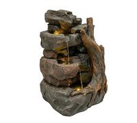 Fontaine de Jardin Cascade Électrique Extérieure Polyresine Gris 3 Lumières LED Blanc Chaud Pompe à Brancher Câble de 7 m Statue Droit Décor Maison Terrasse Willow Springs [Brosse de Nettoyage INCLUS]