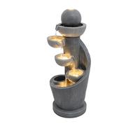 Fontaine de Jardin Cascade Électrique Extérieure Polyresine Gris 3 Lumières LED Blanc Chaud Pompe à Brancher Câble de 7 m Statue Droit Décor Maison Terrasse Spiral Springs [Brosse de Nettoyage INCLUS]