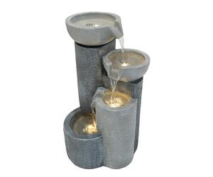 Fontaine de Jardin Cascade Électrique Extérieure Polyresine Gris 3 Lumières LED Blanc Chaud Pompe à Brancher Câble de 7 m Statue Droit Décor Maison Terrasse Tranquil Tiers [Brosse de Nettoyage INCLUS]