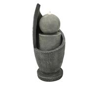 Fontaine de Jardin Cascade Électrique Extérieure Polyresine Gris 4 Lumières LED Blanc Chaud Pompe à Brancher Câble de 7 m Statue Droit Décor Maison Terrasse Zen Cascade [Brosse de Nettoyage Inclus]