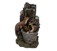 Fontaine de Jardin Cascade Électrique Extérieure Polyresine Gris Lumière LED Blanc Chaud Pompe à Brancher Câble de 7 m Statue Droit Décor Maison Terrasse Otter Oasis [Brosse de Nettoyage INCLUS]