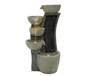 Fontaine de Jardin Cascade Électrique Extérieure Polyresine Gris Lumière LED Blanc Chaud Pompe à Brancher Câble de 7 m Statue Droit Décor Maison Terrasse Sleek Streams [Brosse de Nettoyage Inclus]