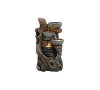 Fontaine de Jardin Cascade Électrique Extérieure Polyrésine Gris 5 Lumières LED Blanc Chaud Pompe à Brancher Câble de 7 m Statue Droit Décor Maison Terrasse Rustic Brook [Brosse de Nettoyage INCLUS]