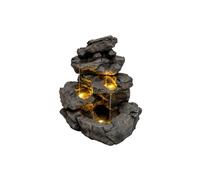 Fontaine de Jardin Cascade Électrique Extérieure Polyresine Gris 3 Lumières LED Blanc Chaud Pompe à Brancher Câble de 7 m Statue Droit Décor Maison Terrasse Rustic Rapids [Brosse de Nettoyage Inclus]
