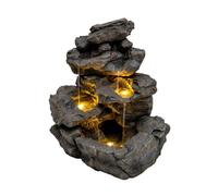 Fontaine de Jardin Cascade Électrique Extérieure Polyresine Gris 3 Lumières LED Blanc Chaud Pompe à Brancher Câble de 7 m Statue Droit Décor Maison Terrasse Rustic Rapids [Brosse de Nettoyage INCLUS]