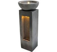 Fontaine de Jardin Cascade Électrique Extérieure Ciment Gris 2 Lumières LED Blanc Chaud Pompe à Brancher Câble de 7 m Statue Droit Décor Maison Terrasse Serenity Falls [Brosse de Nettoyage Inclus]