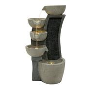 Fontaine de Jardin Cascade Électrique Extérieure Polyresine Gris Lumière LED Blanc Chaud Pompe à Brancher Câble de 7 m Statue Droit Décor Maison Terrasse Sleek Streams [Brosse de Nettoyage Inclus]