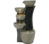 Fontaine de Jardin Cascade Électrique Extérieure Polyresine Gris Lumière LED Blanc Chaud Pompe à Brancher Câble de 7 m Statue Droit Décor Maison Terrasse Sleek Streams [Brosse de Nettoyage Inclus]