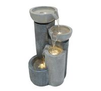 Fontaine de Jardin Cascade Électrique Extérieure Polyresine Gris 3 Lumières LED Blanc Chaud Pompe à Brancher Câble de 7 m Statue Droit Décor Maison Terrasse Tranquil Tiers [Brosse de Nettoyage INCLUS]
