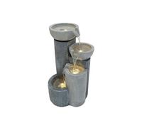 Fontaine de Jardin Cascade Électrique Extérieure Polyresine Gris 3 Lumières LED Blanc Chaud Pompe à Brancher Câble de 7 m Statue Droit Décor Maison Terrasse Tranquil Tiers [Brosse de Nettoyage INCLUS]
