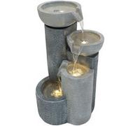 Fontaine de Jardin Cascade Électrique Extérieure Polyresine Gris 3 Lumières LED Blanc Chaud Pompe à Brancher Câble de 7 m Statue Droit Décor Maison Terrasse Tranquil Tiers [Brosse de Nettoyage INCLUS]