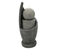 Fontaine de Jardin Cascade Électrique Extérieure Polyresine Gris 4 Lumières LED Blanc Chaud Pompe à Brancher Câble de 7 m Statue Droit Décor Maison Terrasse Zen Cascade [Brosse de Nettoyage Inclus]