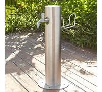 Fontaine de jardin en acier inoxydable avec support de robinet résistant au gel, colonne de distribution d'eau extérieure avec robinet et support de tuyau pour une utilisation