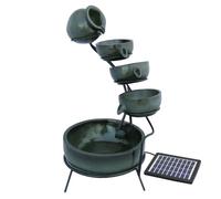 Fontaine De Jardin Alimentée Énergie Solaire Ornement De Jardin Extérieur Décor Patio Résine Vert Sphère Autoportante À 4 Niveaux De Bols Renversants Jeu D'eau Vert