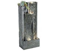 Fontaine de jardin extérieure - Outsunny - cascade 3 niveaux, jardinière et mur d'eau moderne - lumineuse 24 LED - 101 cm - gris