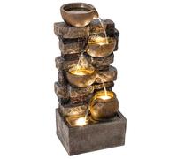 Outsunny Fontaine Extérieure 72 cm avec 5 Niveaux de Pichets Rustiques et Design Roche, Cascade Moderne avec Lumières LED, Débit Réglable, Fontaine de Jardin Autoportante en Résine, Marron Rustique