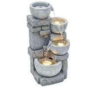 Outsunny Fontaine de Jardin Cascade 4 Niveaux - Décoration Effet Pierre et Brique avec Éclairage LED - Pompe à Eau Réglable pour Terrasse, Balcon et Salon (54,5 cm), Gris