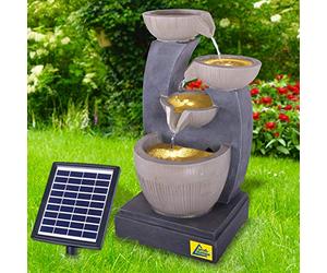 Fontaine de Jardin Solaire Feng-Shui Fontaine décorative Cascade Lampe de Jardin Pompe d'étang pour terrasse, Balcon avec Fonction de démarrage instantané de la Pompe avec Batterie Li-ION