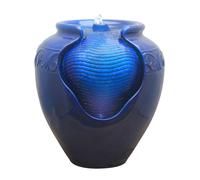 Teamson Home Outdoor Glazed Pot Fountain Blue Royal Blue Bleu