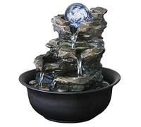 Fontaine de Table 4-Couche stratifiée en résine, Rocher, Cascade Bureau Petite Fontaine détente Cascade lumières LED Et Décoration Boule Rotating Décoration De Table Fountain(C)
