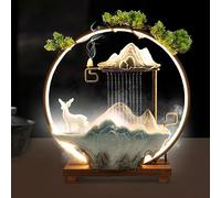 Fontaine de table avec brume lumineuse LED en anneau, humidificateur de bureau, fontaine de bureau pour richesse Feng Shui, fontaine de décoration de bureau avec fausses plantes, ornements en