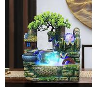 Fontaine de table Biggittig - Cascade d'intérieur - Pulvérisateur LED en résine - Avec éclairage pour chambre à coucher, salon, bureau