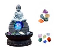 Fontaine de table Bouddha assis zen - Petite fontaine d'intérieur en cascade pour décoration zen dans la maison, le bureau, le salon ou la chambre + (10 cristaux gratuits)